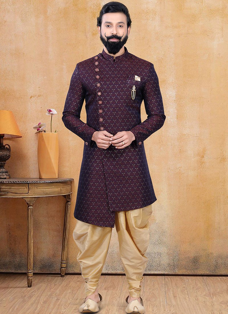 Maroon Colour  Jacquard Party Wear Indo Western Collection 1246